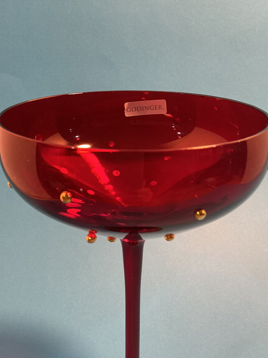 Godinger Champagne Red Coupe Glass with Gold Beading Set of 2