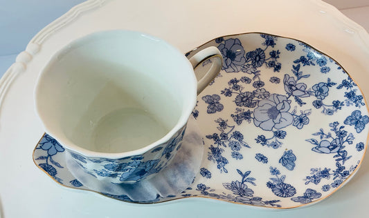 Grace’s Teaware Porcelain Teacup and Saucer Floral Blue Vintage