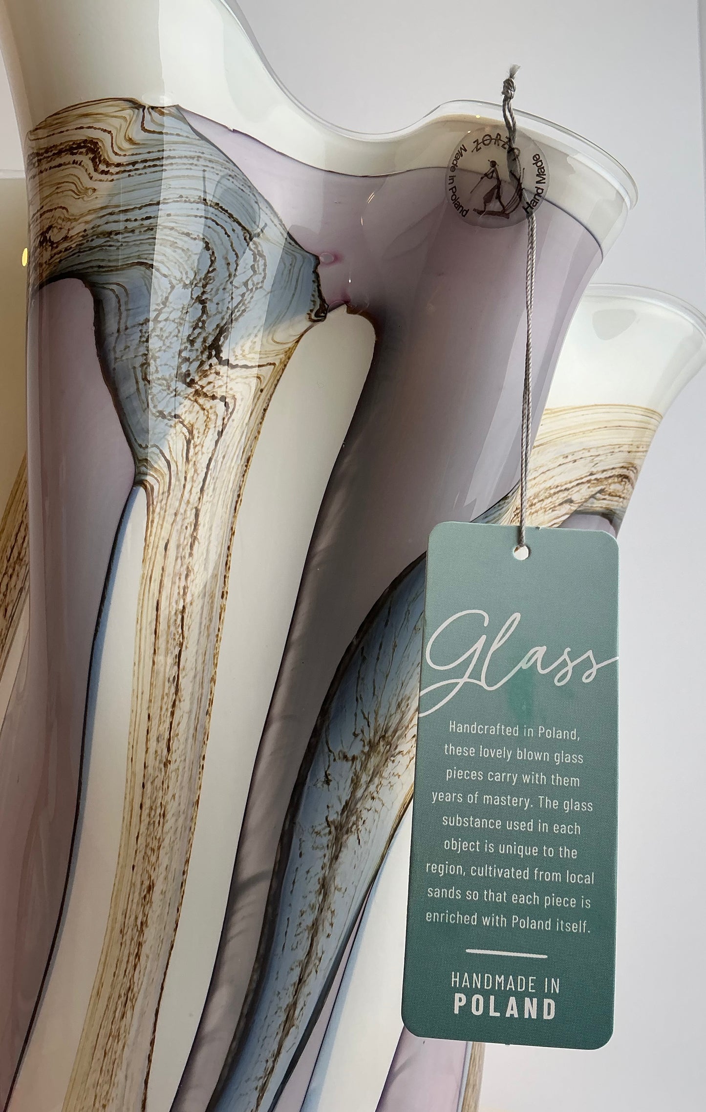 Zorza Polish Blown Glass Vase | White Gray Gold Marble | Handmade in Poland