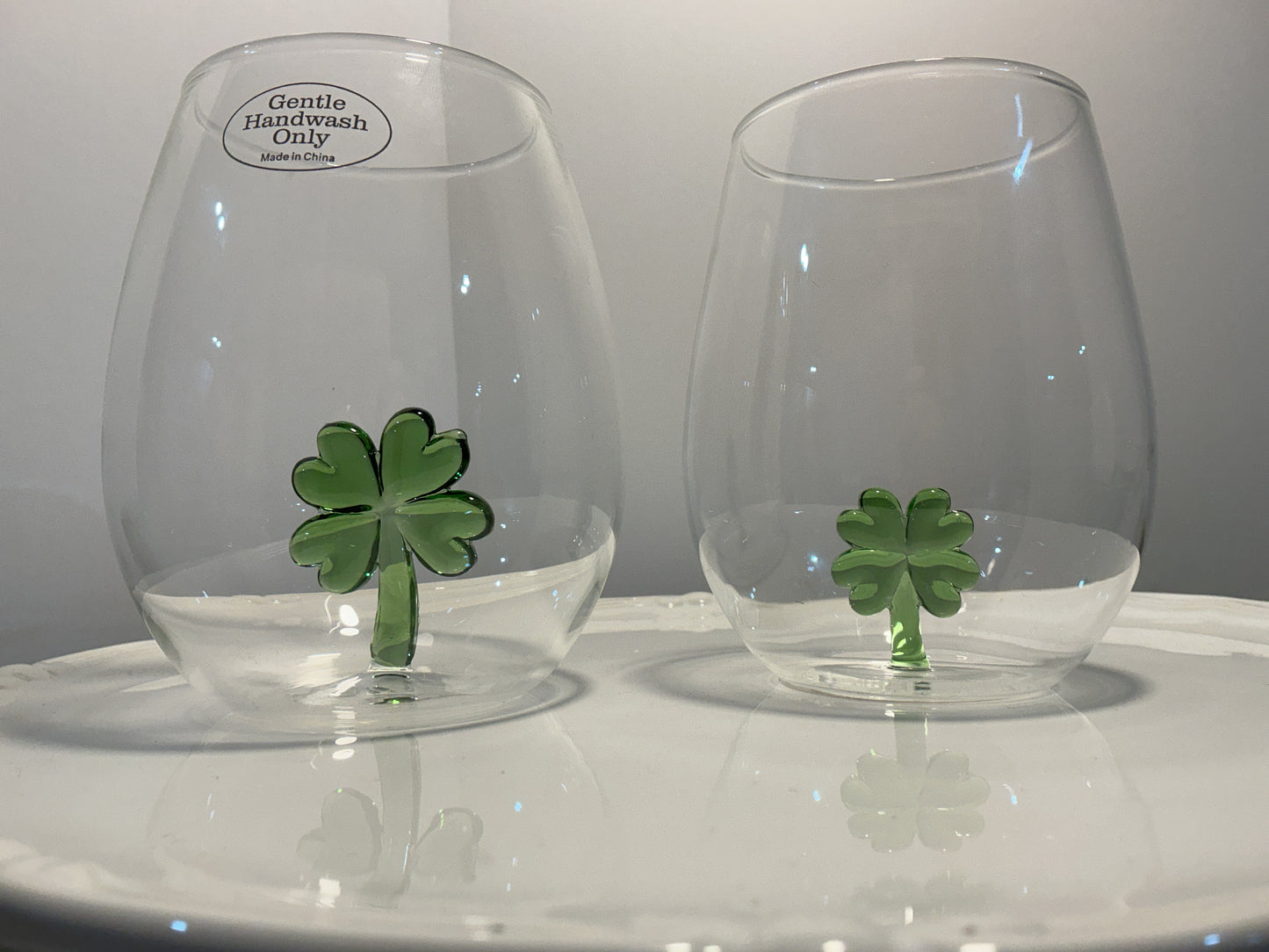 The Ardon Collection Set of 2 Shamrock Stemless Wine Glasses 9oz smaller version 4.5”