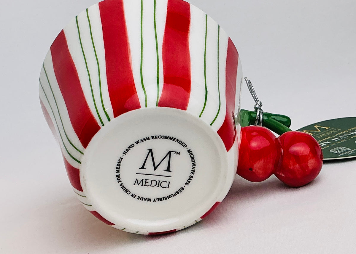 Medici Hand-Painted Mug with a Cherry handle, beautiful and elegant