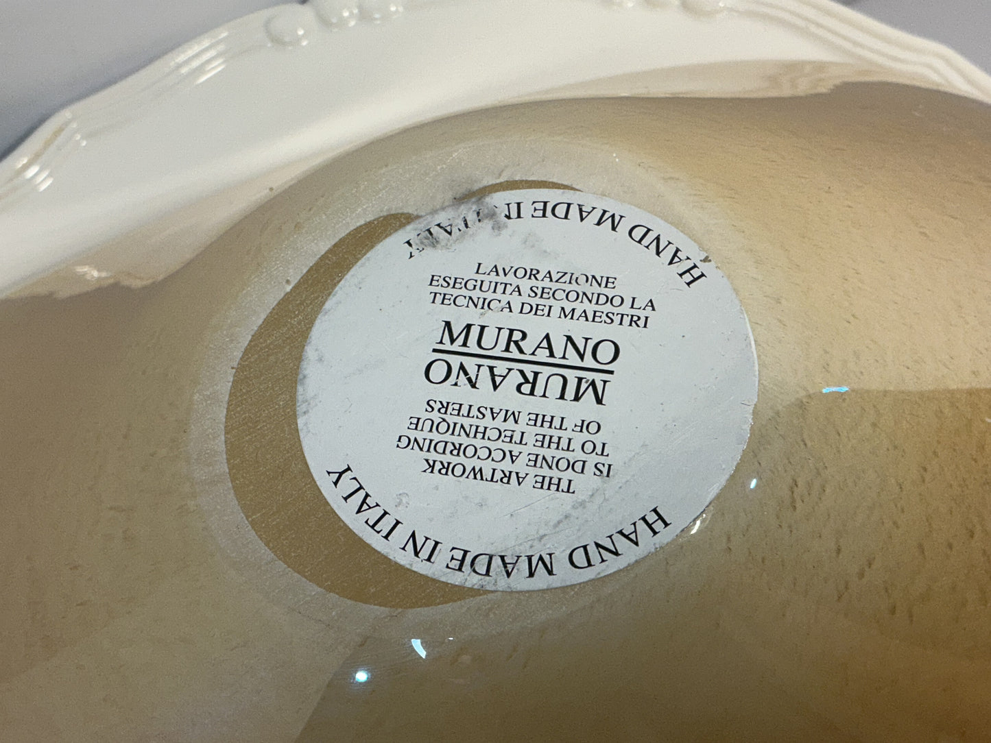 Vintage Murano "White Crystal " centerpiece bowl made in Italy, handcrafted design and signature labels, 11”x3.5”