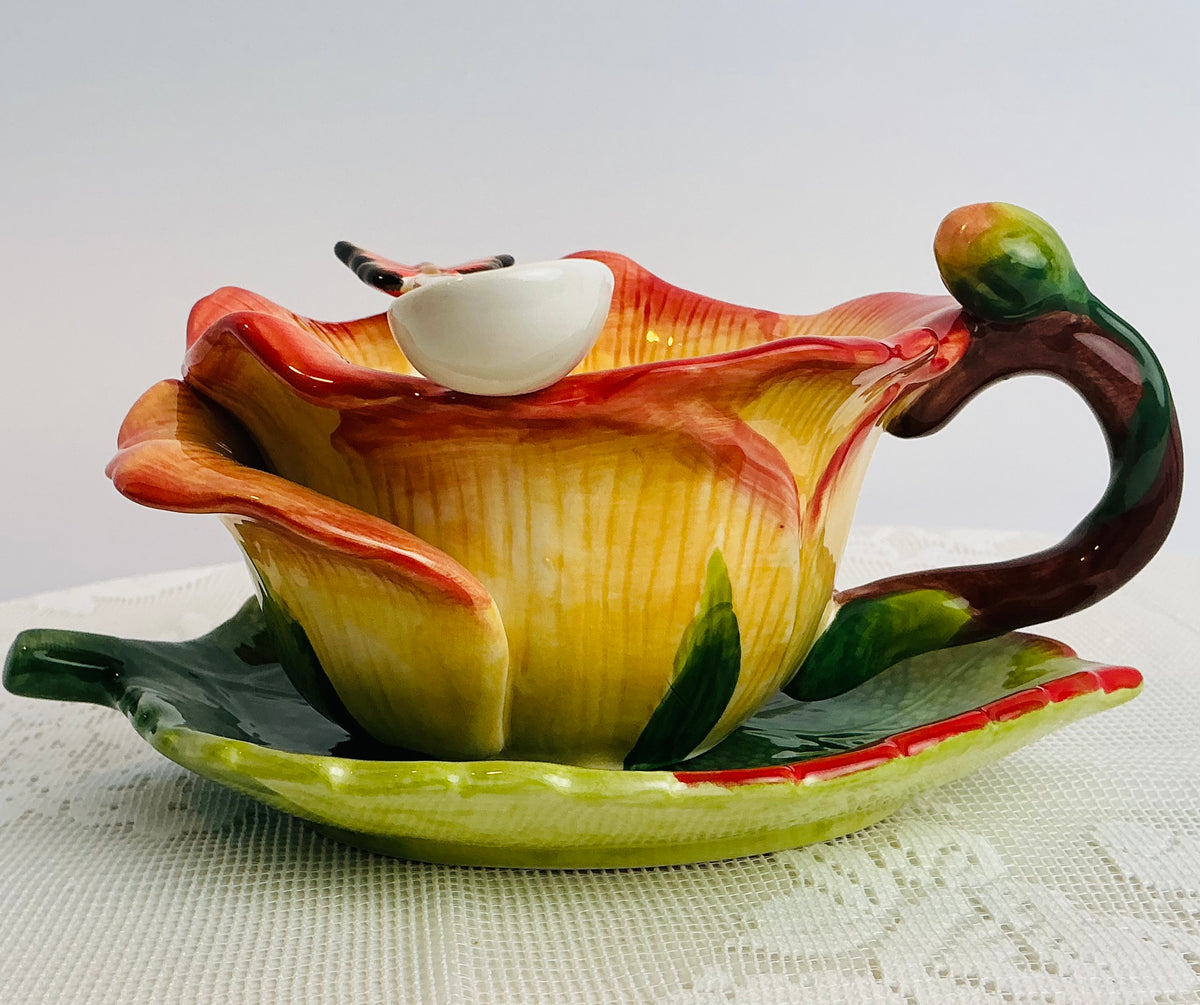 CornerRuby Garden Collection Handcrafted Flower Mug & Teacup Set