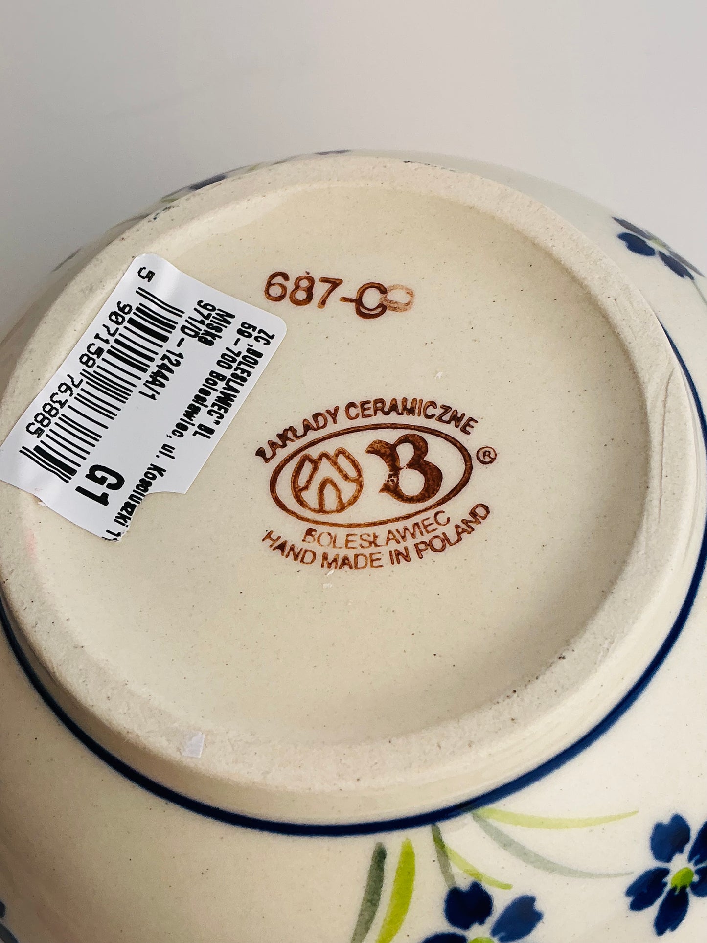 Bolesławiec Polish Pottery Bowl | Blue Floral Hand Painted | Pattern 687-C | Made in Poland