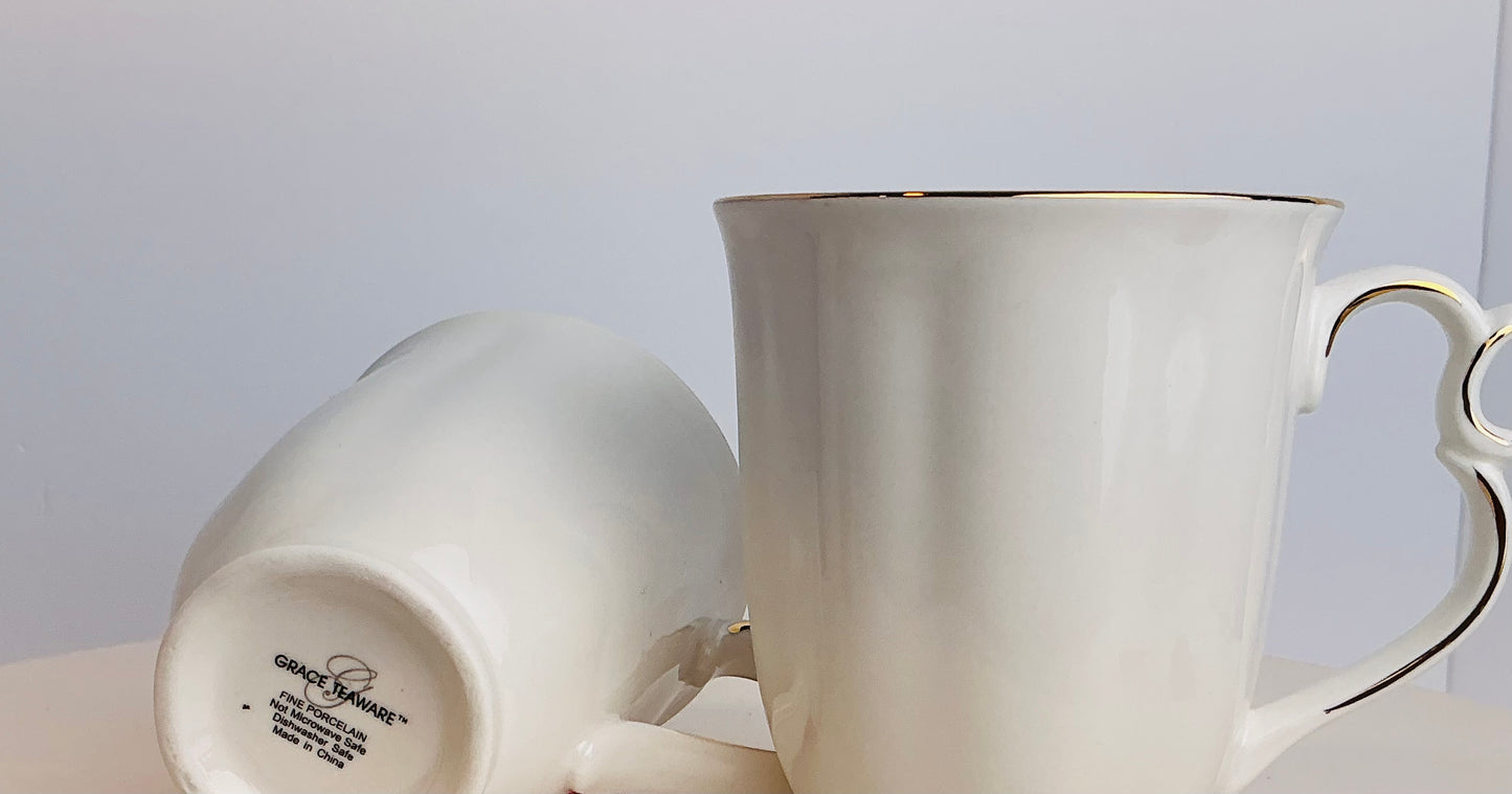 Grace Teaware Fine Porcelain Mug Set of 2 – White with Gold Rim