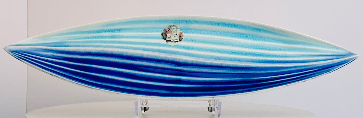 Jewel Oval Ceramic Platter | Blue & White Stripe, 17.3" – Made in Japan