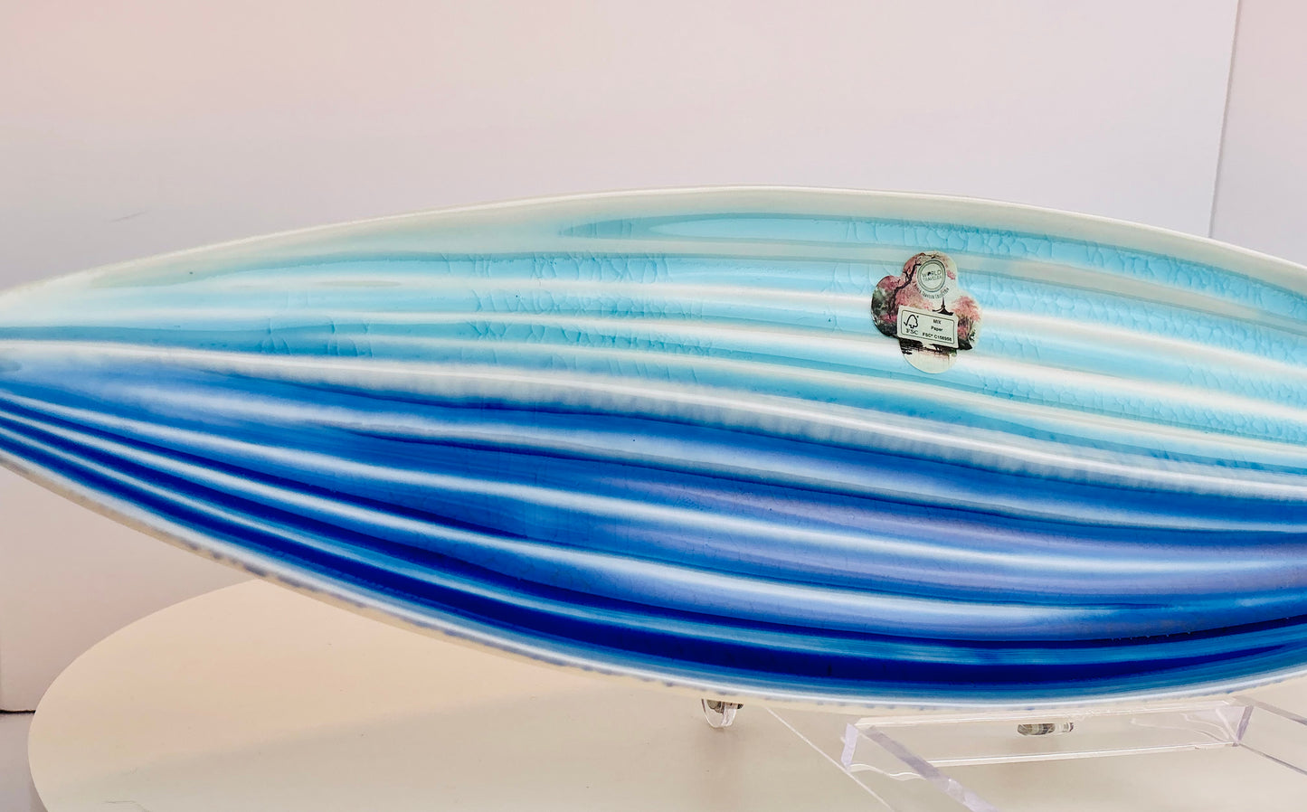Jewel Oval Ceramic Platter | Blue & White Stripe, 17.3" – Made in Japan