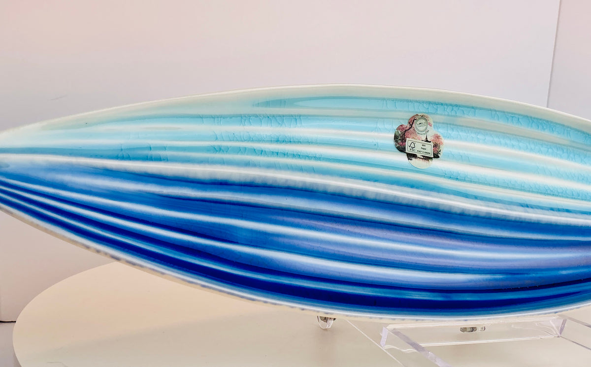 Jewel Oval Ceramic Platter | Blue & White Stripe, 17.3" – Made in Japan
