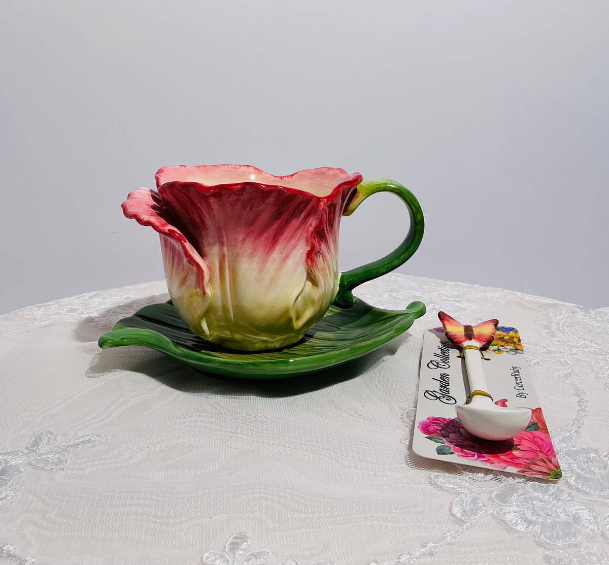 CornerRuby Garden Collection Handcrafted Flower Mug & Teacup Set