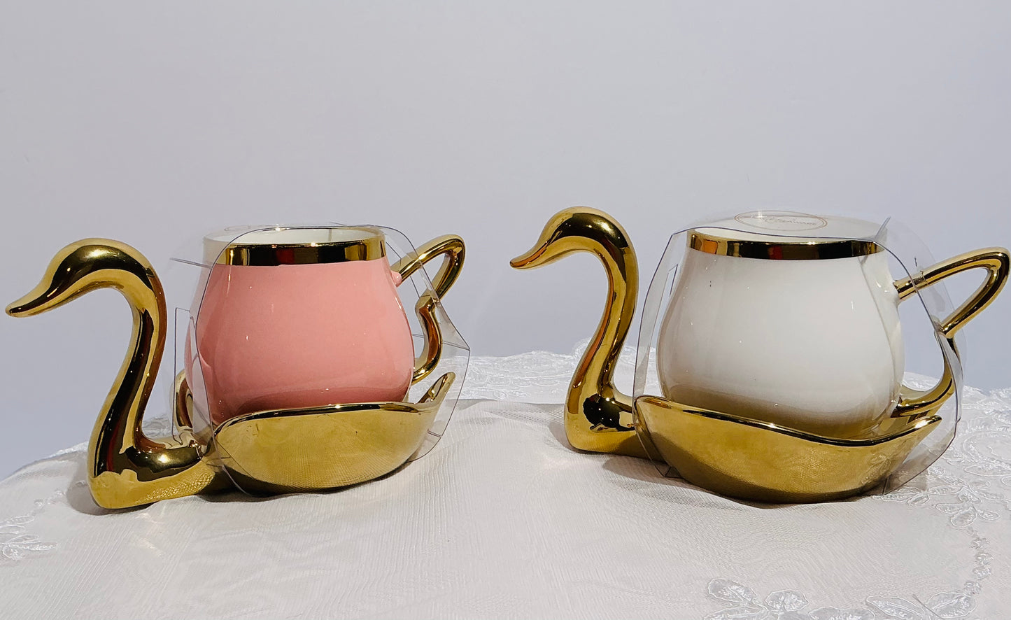 Grace Teaware Swan Tea Cup with Gold Accents - Pink OR White