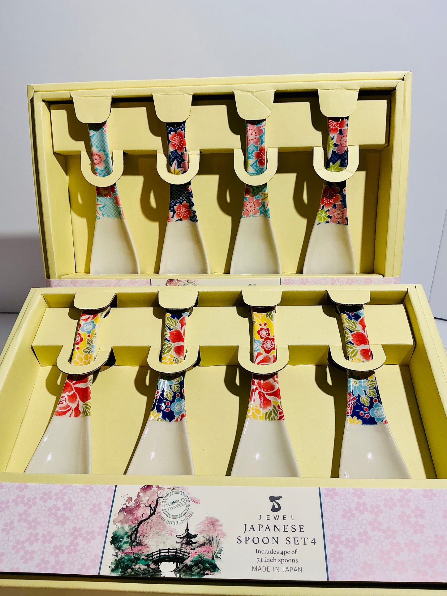 Jewel Japanese Spoon Set of 4 | World Traveler Collection | 7.1" Assorted Floral Designs
