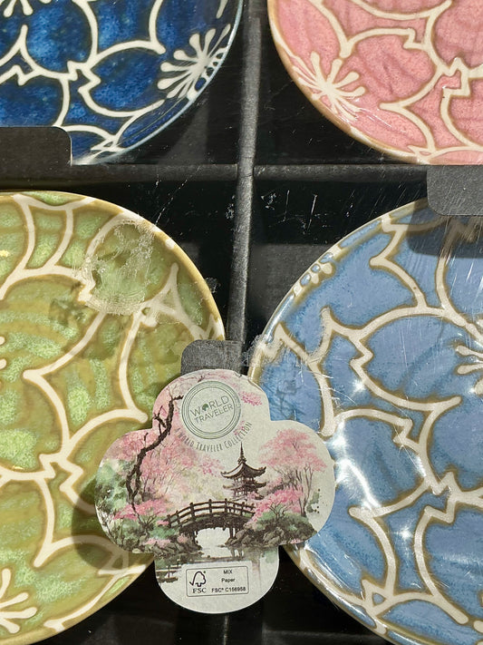 Jewels Sakura Cherry Blossom Ceramic Plates Set of 4 | 4.5" Assorted Colors | Made in Japan