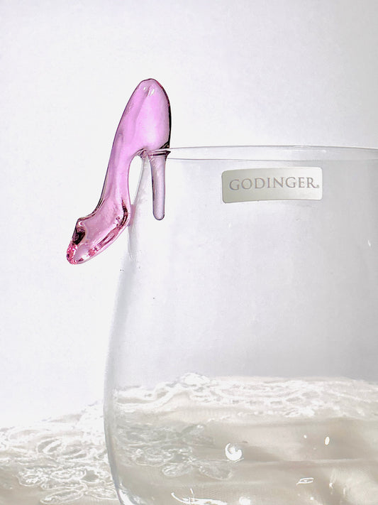Godinger Stemless Wine Glasses with Pink High Heel Charm – Set of 2