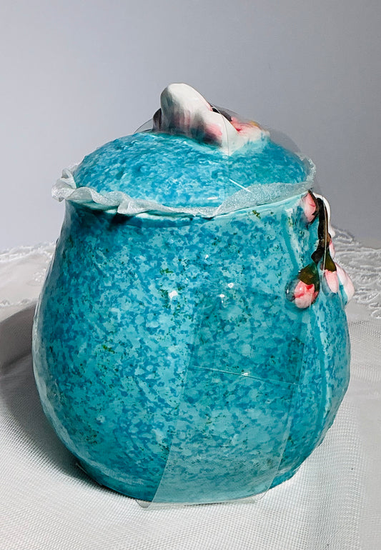 CornerRuby Starry Flora Cherry Blossom Ceramic Sugar Bowl | 3D Sculpted | Handcrafted