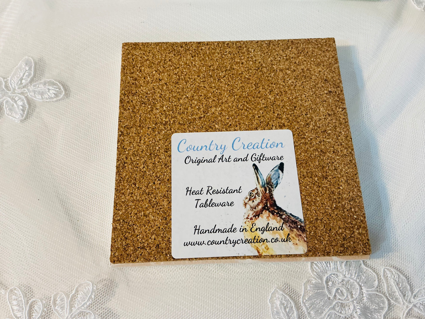 Country Creation Handmade Ceramic Coaster Set of 4 | Original Art | Made in England