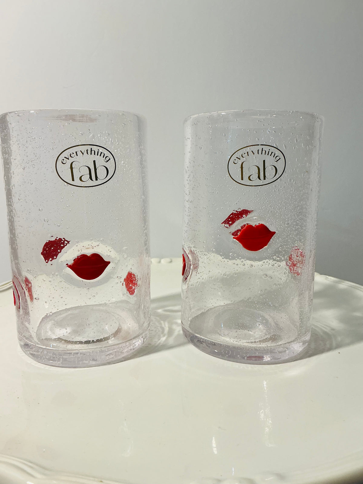 Everything Fab Bubble Glass Highball Glasses Set of 2 – Vintage Aesthetic Lips, Bows or Strawberry Design