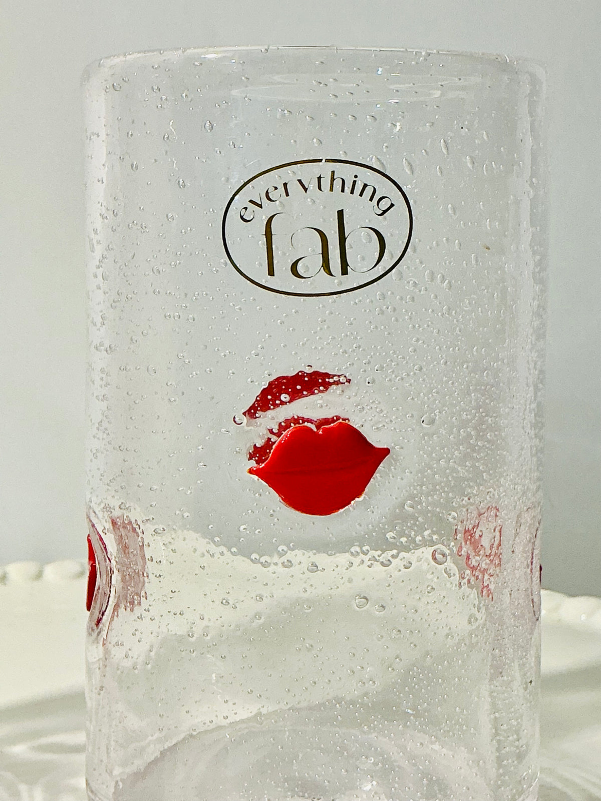 Everything Fab Bubble Glass Highball Glasses Set of 2 – Vintage Aesthetic Lips, Bows or Strawberry Design