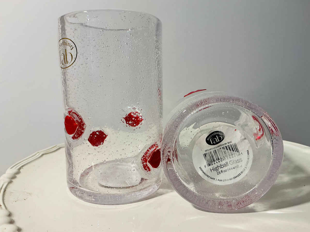 Everything Fab Bubble Glass Highball Glasses Set of 2 – Vintage Aesthetic Lips, Bows or Strawberry Design