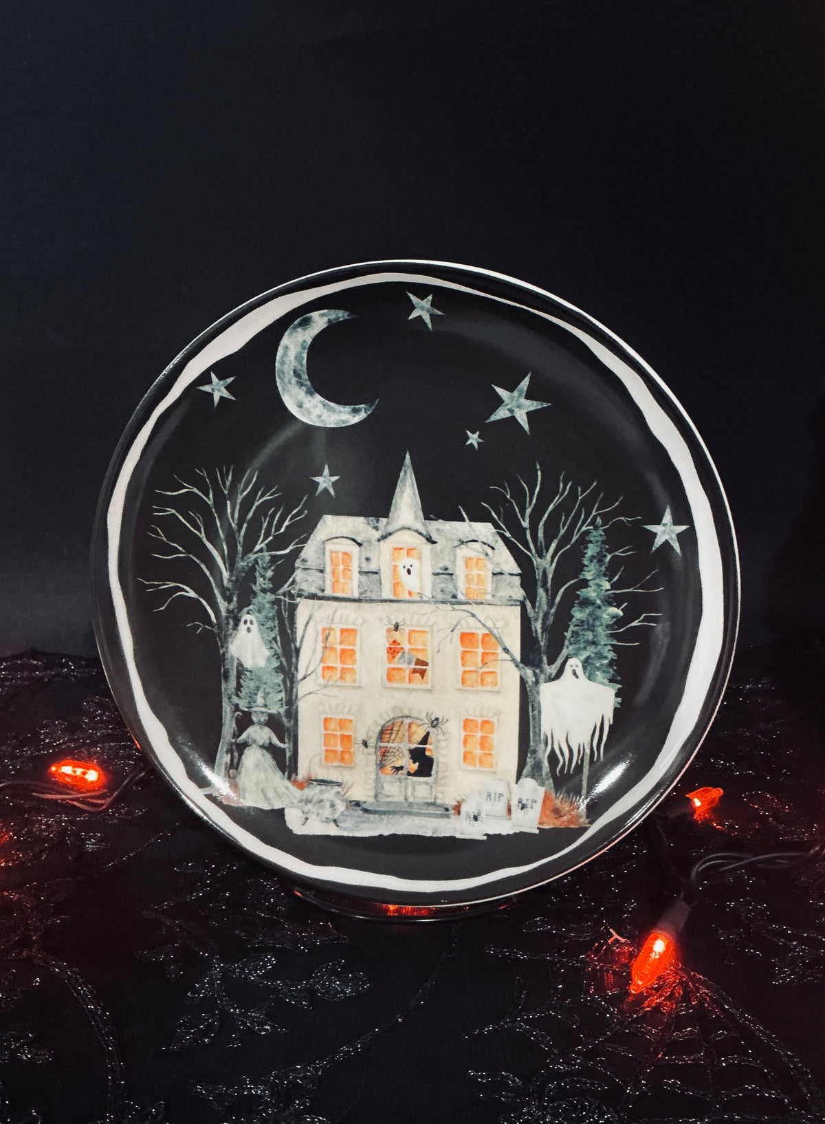 Potter's Studio Halloween Haunted House Ceramic Plate 8.5"