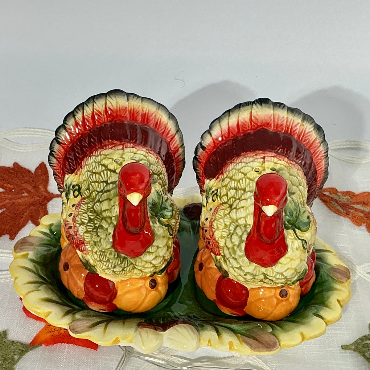 Heritage Harvest Turkey Creamer, Sugar Bowl & Salt Shaker Set – Thanksgiving Ceramic Tableware