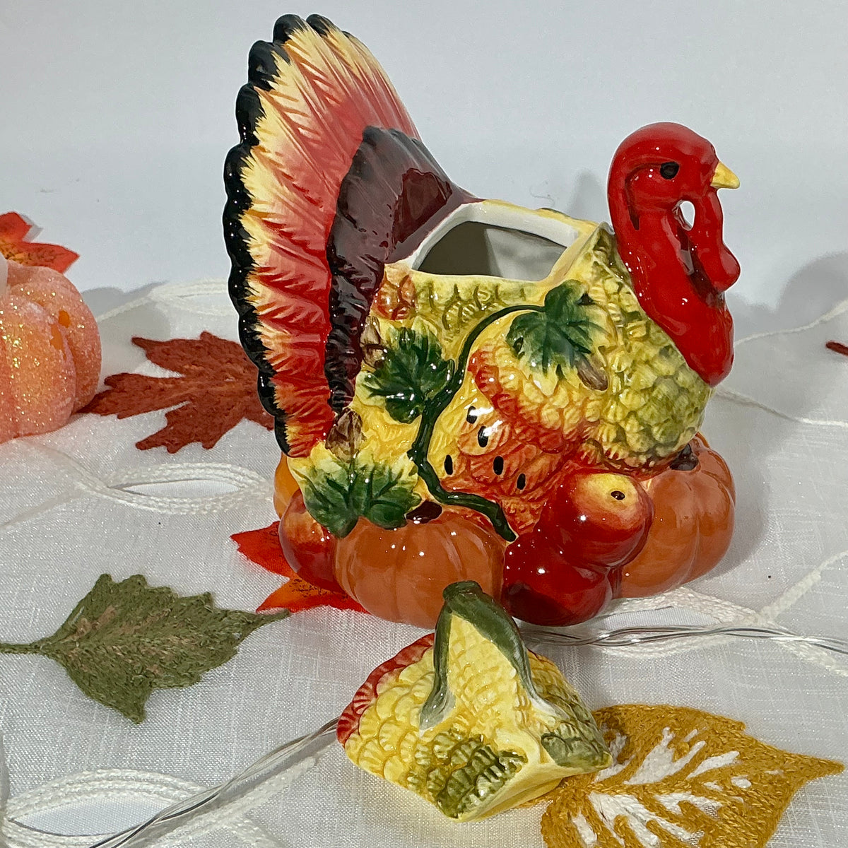 Heritage Harvest Turkey Creamer, Sugar Bowl & Salt Shaker Set – Thanksgiving Ceramic Tableware