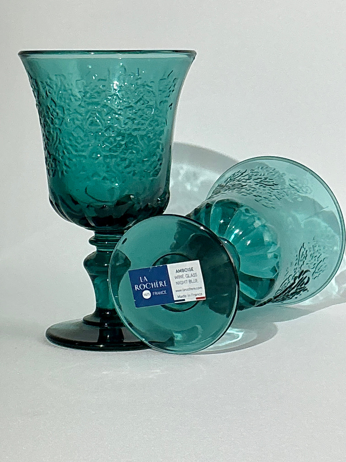 La Rochère Amboise Night Blue Pressed Glass Set of 2 – Wine Glass or Tumbler – Vintage French Glassware