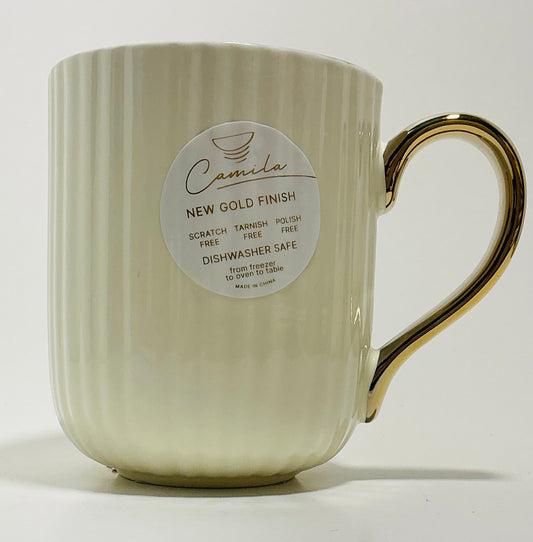 Camilla Off White Scallop design with Gold Trim & Handle