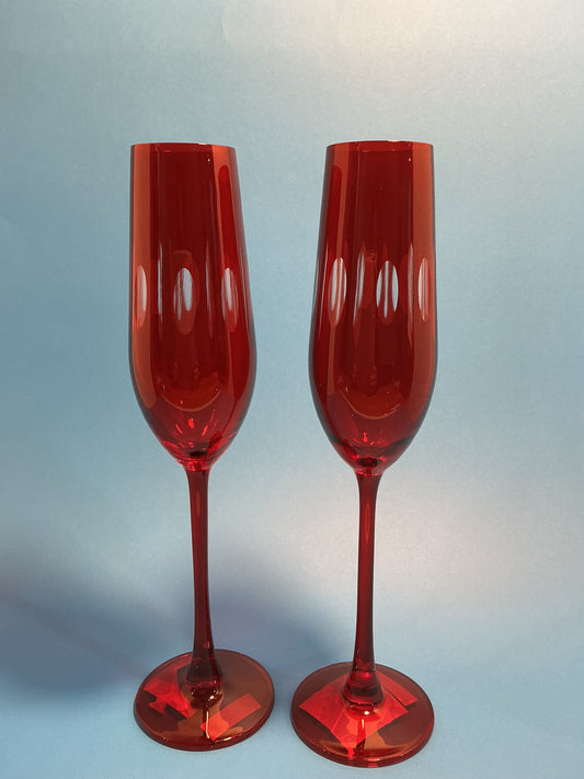 Italo Champagne Flute set of 2 Red 10” long