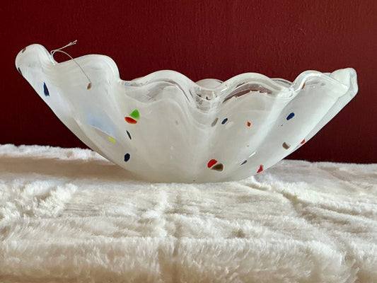 Confetti Hand Blown Glass Bowl Blue Red Green White Murano Italy