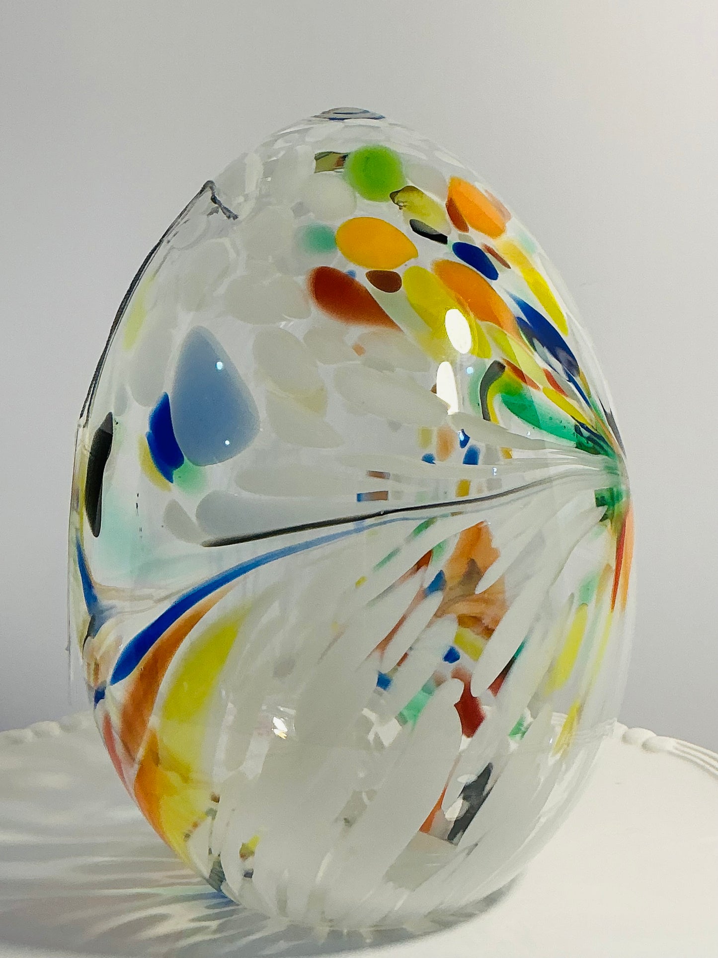 Hand blown Zorza egg tea light multicolor marine glasses, 9” Made in Poland