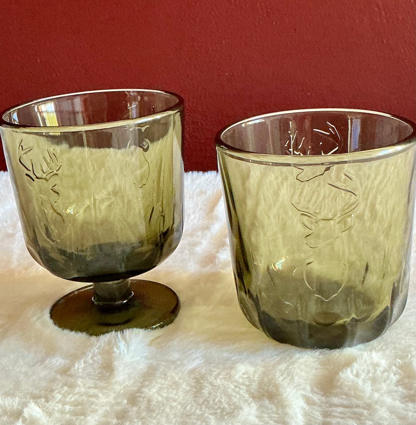 Set of 2 La Rochère Deer Head Whiskey Glass Tumbler 10.48 oz Olive Green