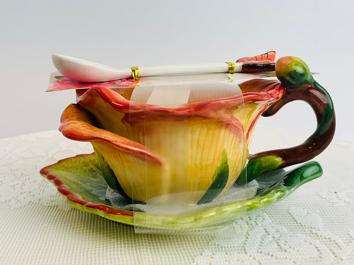 CornerRuby Garden Collection Handcrafted Flower Mug & Teacup Set