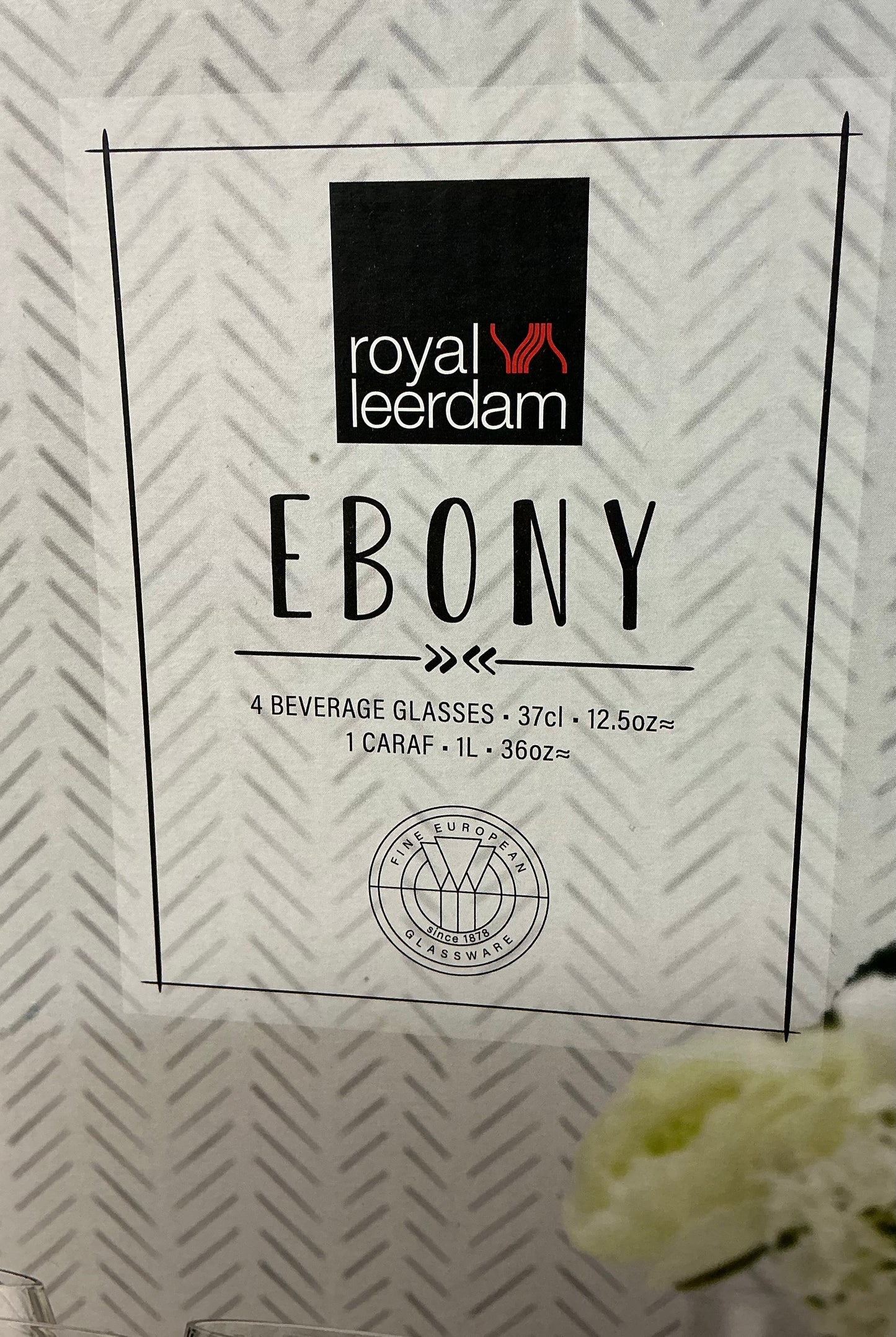 Royal Leedarm Ebony Decanter and Water Glass Set , characterized by a Unique Black Waves Design, carafe and 4 drinking glasses 12.5oz