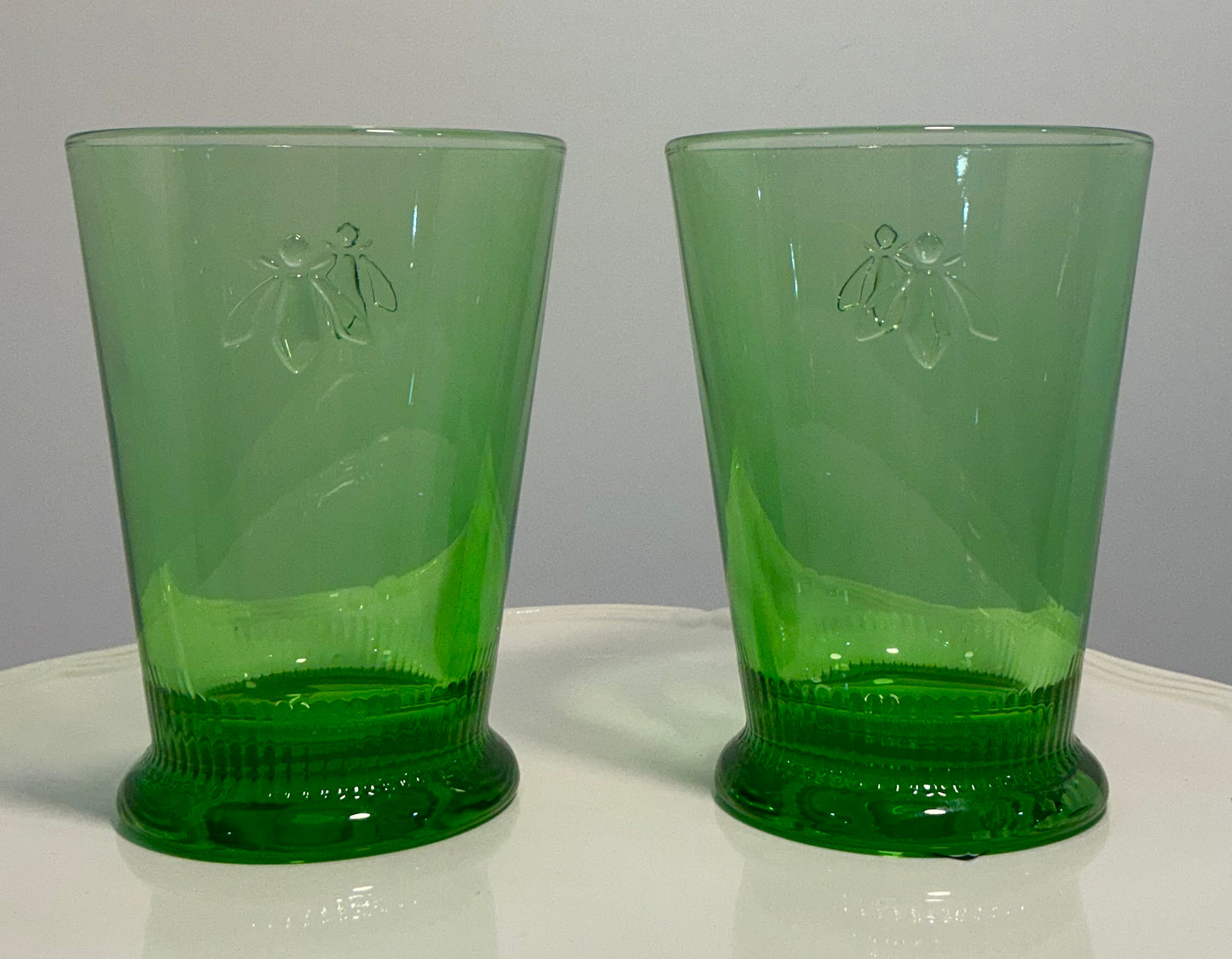 La Rochère Bee collection set of 2 tumblers mint green 5” made in france