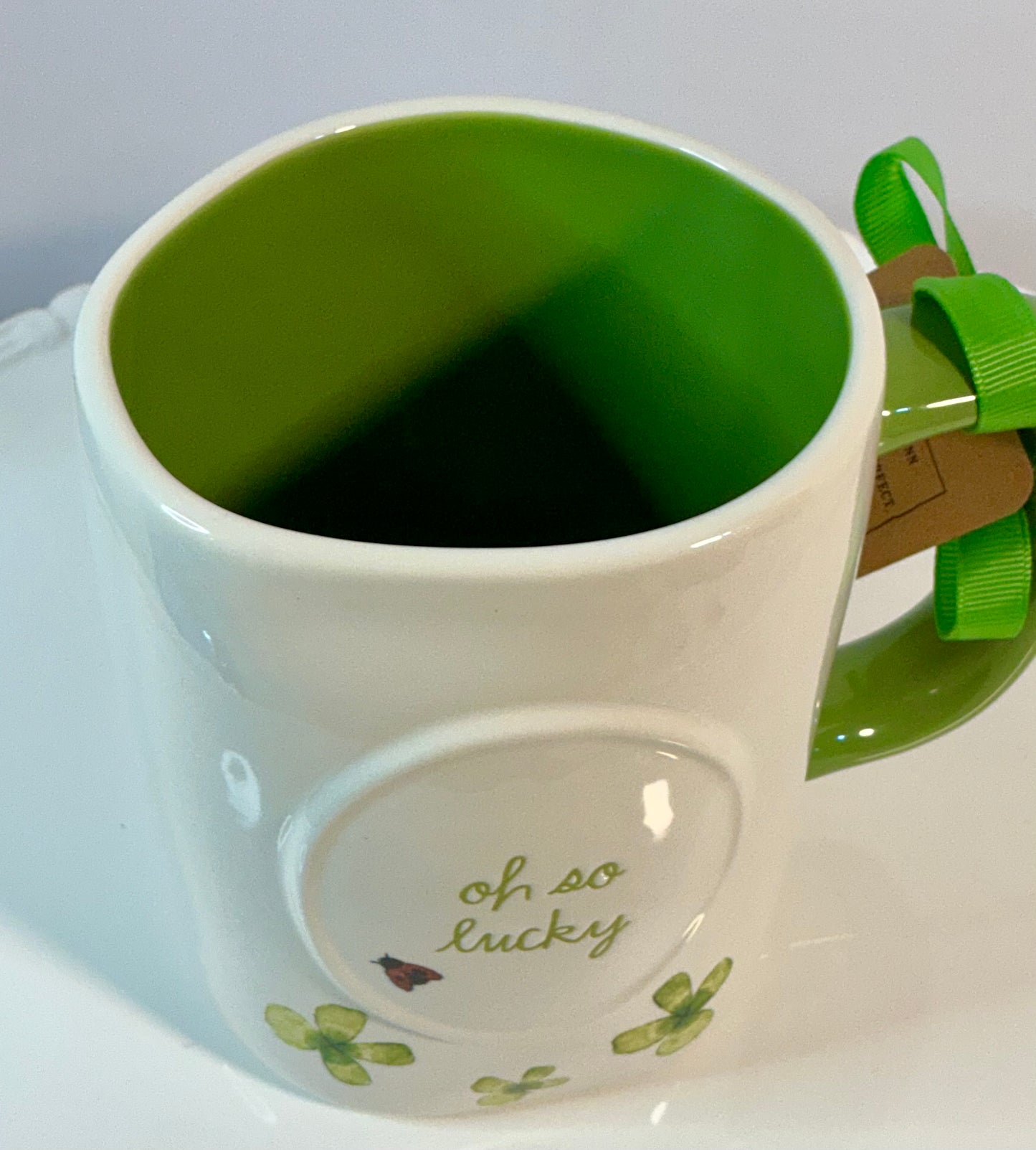 Rae Dunn “Oh so Lucky” Large Ceramic Saint Patrick’s day Mug 16oz & 4.75” High