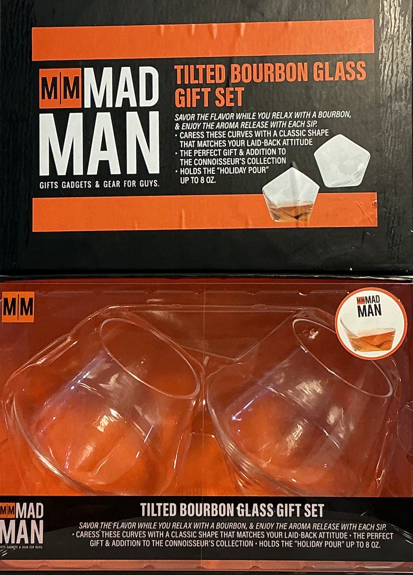 Mad Man Titled Bourbon Glass Gift Set - Set of 2, 8 oz Whiskey Glasses
