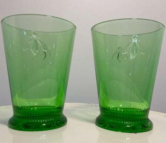 La Rochère Bee collection set of 2 tumblers mint green 5” made in france