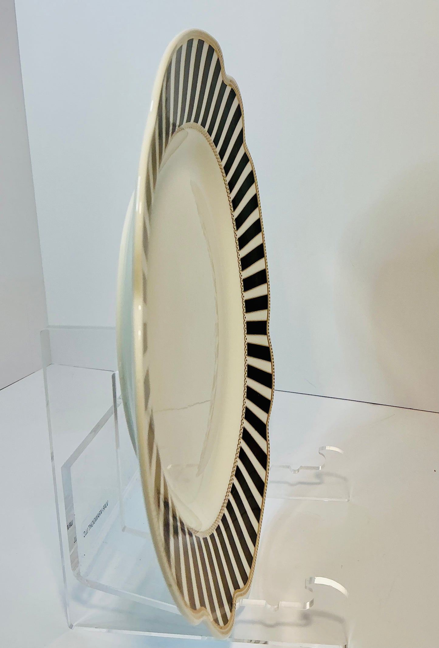 Grace’s Teaware Black & white Josephine Striped & Dots Collection, Set of 2 Plates ( 11” & 9”)