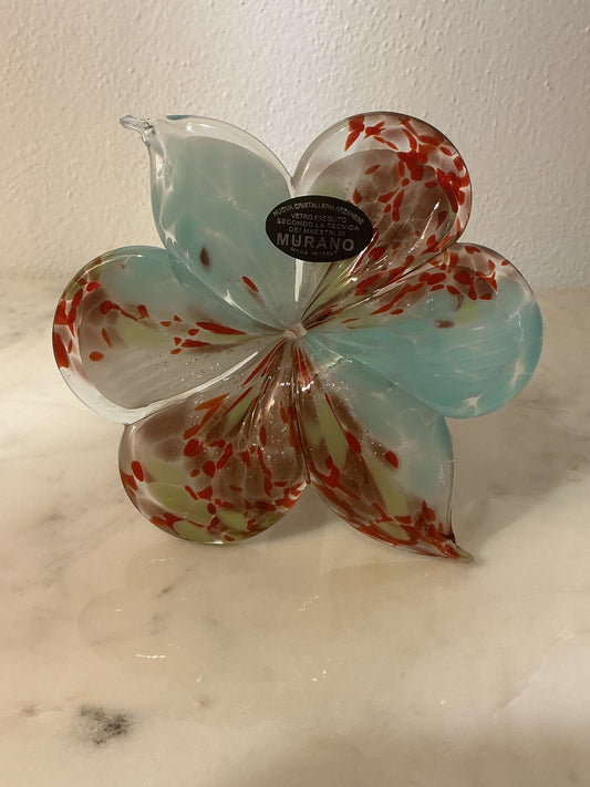 Murano Flower Hand Blown Art Glass brown blue