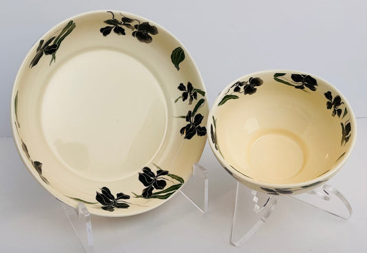 Potter’s Studio Black & Green Iris Botanical Collection Cereal/Soup Bowl Set 8” x 2.5” and 5” x 3”