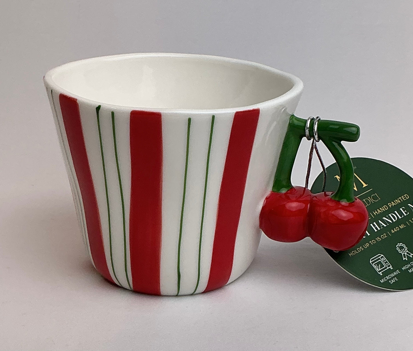 Medici Hand-Painted Mug with a Cherry handle, beautiful and elegant