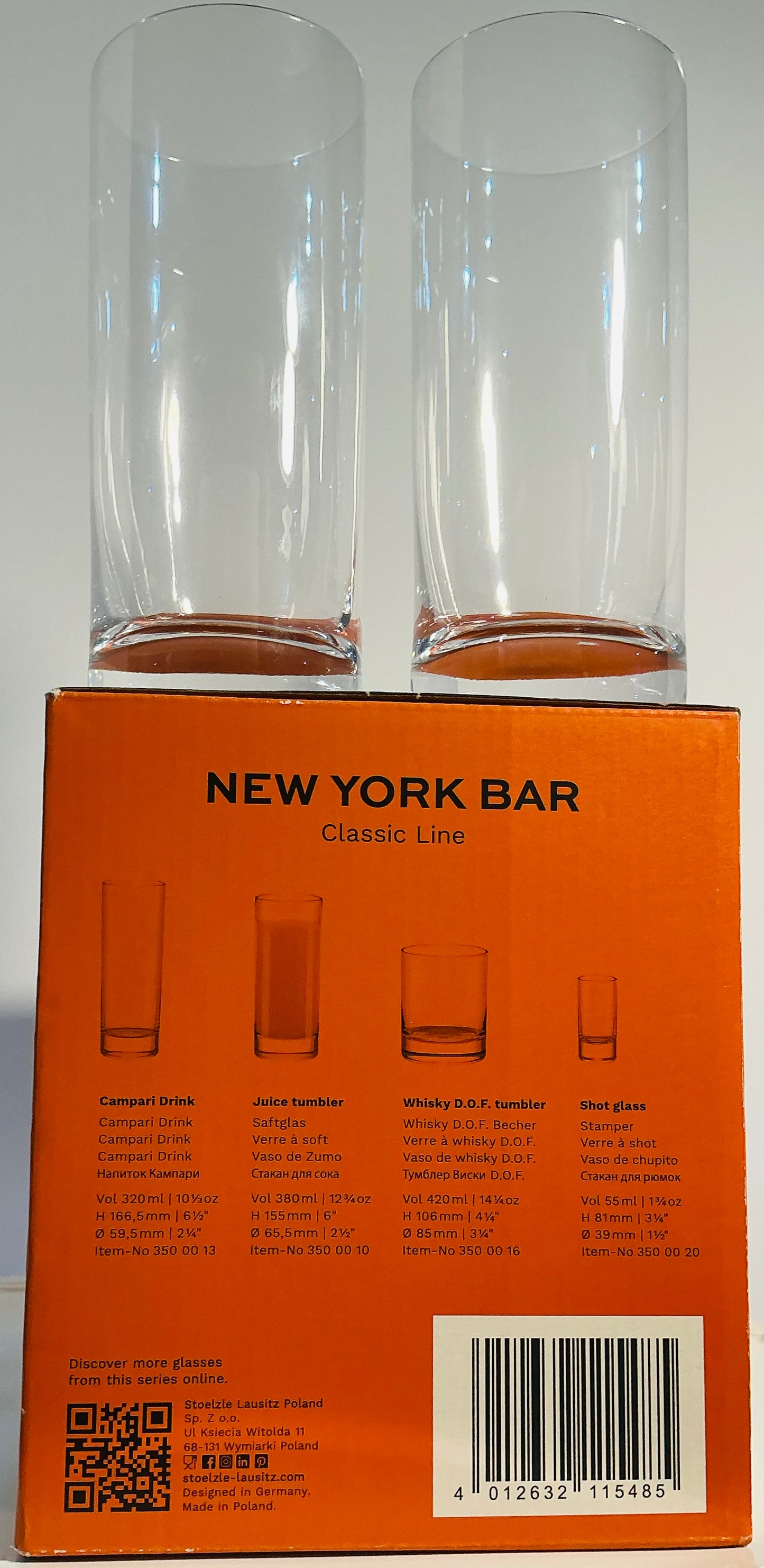 Stôlzle Lausitz Set of 2 juice long weighted bottom glasses, 6”high and 12.75 oz made in Germany