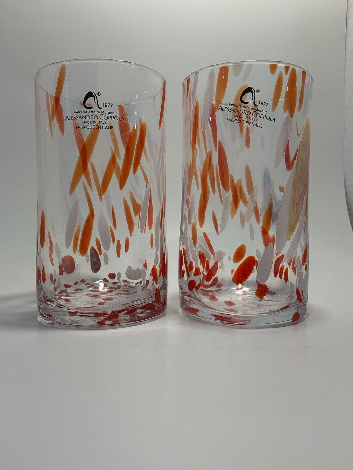 Set of 2 Arte Di Murano white and red  Tumblers by Alessandro Coppola 16oz