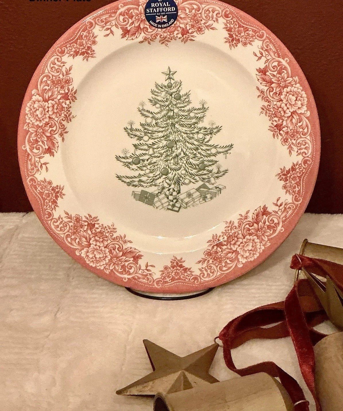 Royal Stafford Christmas Tree Red and Green Dinner Plate 11”