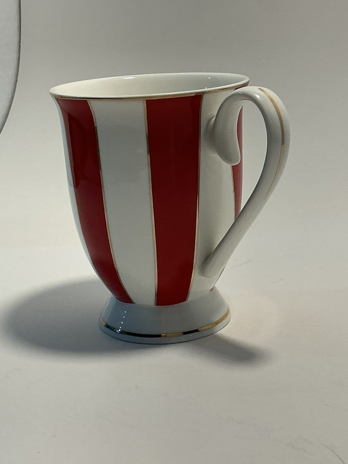 Grace Teaware Red White Stripe Porcelain Pedestal Coffee Mug valentines