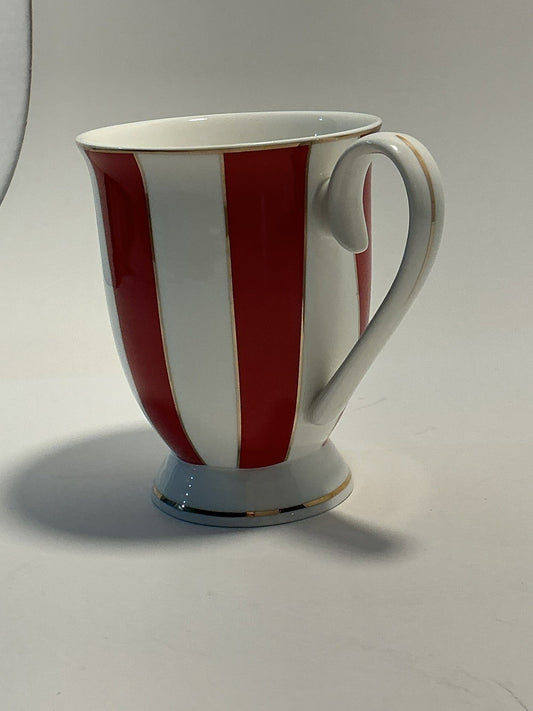 Grace Teaware Red White Stripe Porcelain Pedestal Coffee Mug valentines