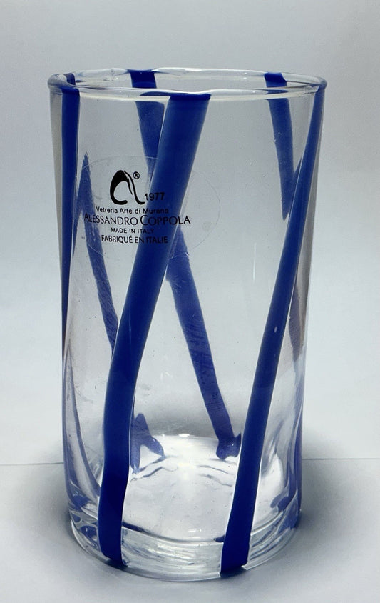 Murano Alessandro Coppola Long Glass Blue Stripes Hand Blown 1 Glass