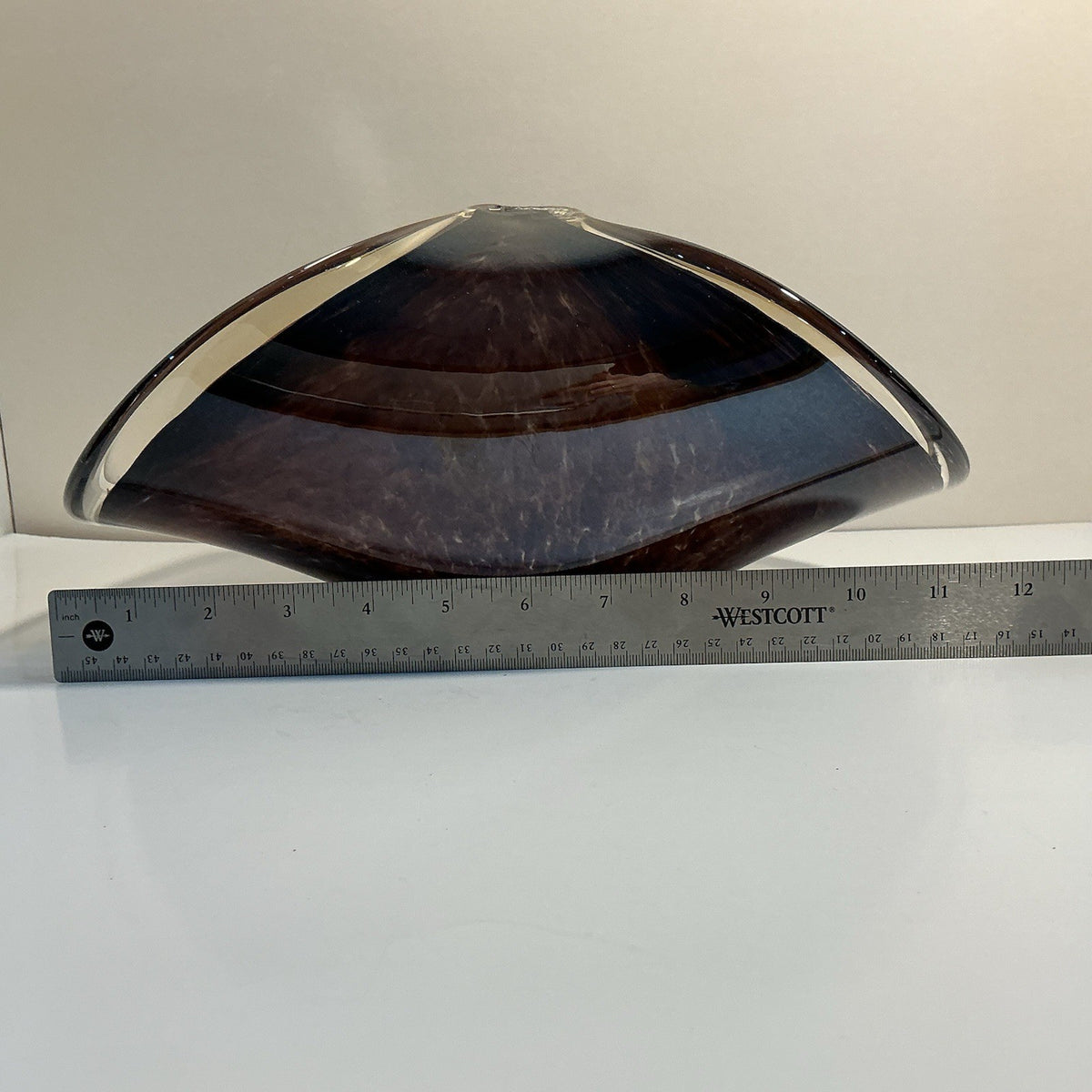 Murano style Italian Glass Folded Bowl Venetian Brown from white Crystal
