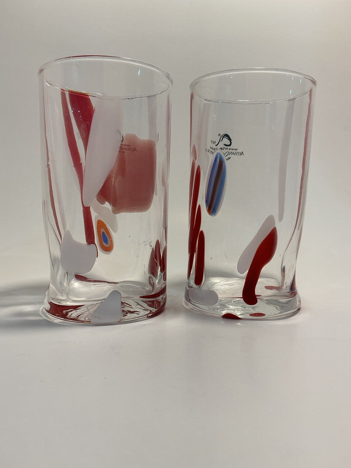 Set of 2 Arte Di Murano white and red  Tumblers by Alessandro Coppola 16oz