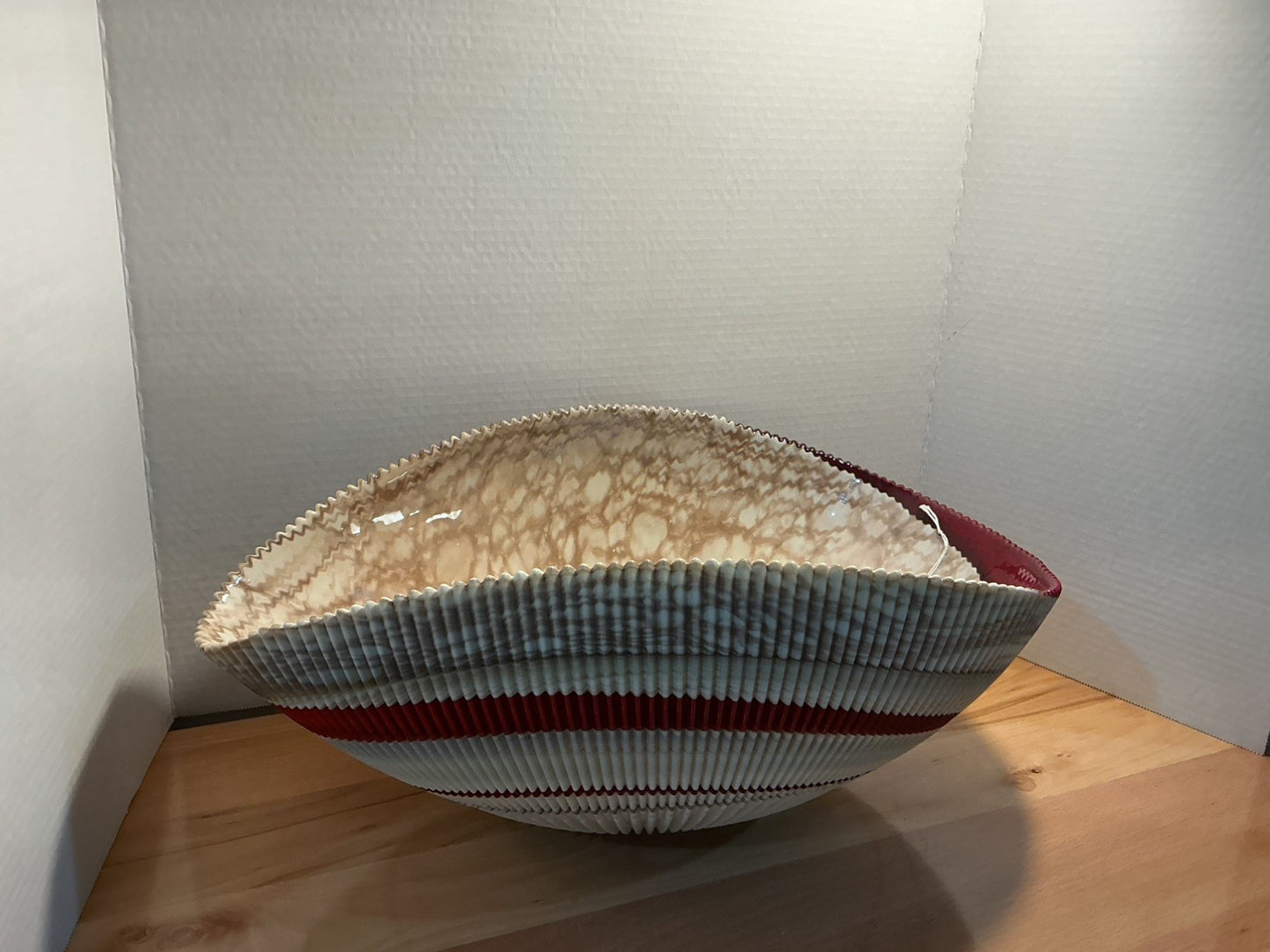Yalos Murano  18.5 inches Iridescent Glass Abalone Mother of Pearl Folded Bowl